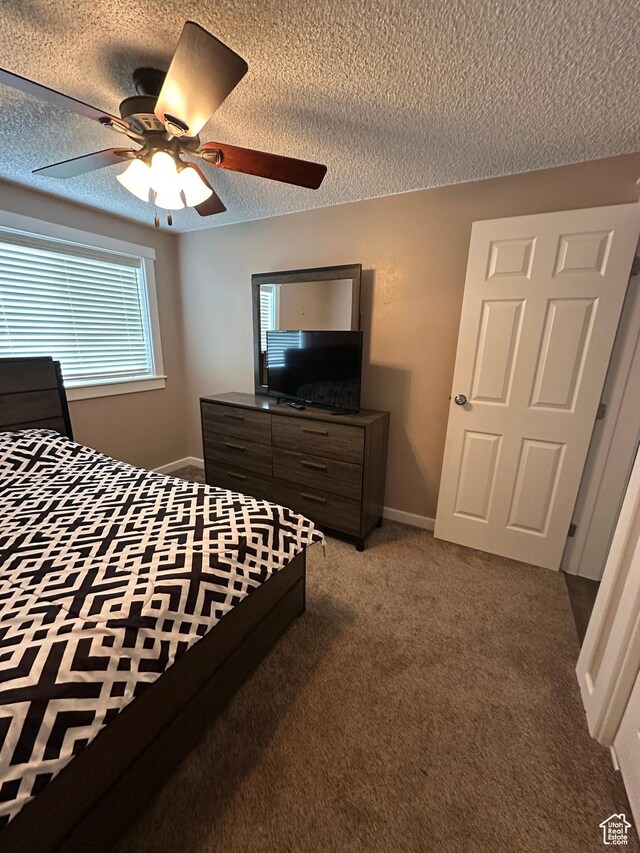 250 W 100 S, Duchesne, UT 84021 - carpeted bedroom featuring a textured ceiling, a ceiling fan, and baseboards