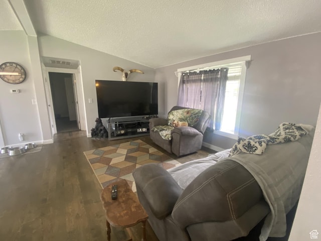 250 W 100 S, Duchesne, UT 84021 - living area with lofted ceiling, a textured ceiling, wood finished floors, and baseboards
