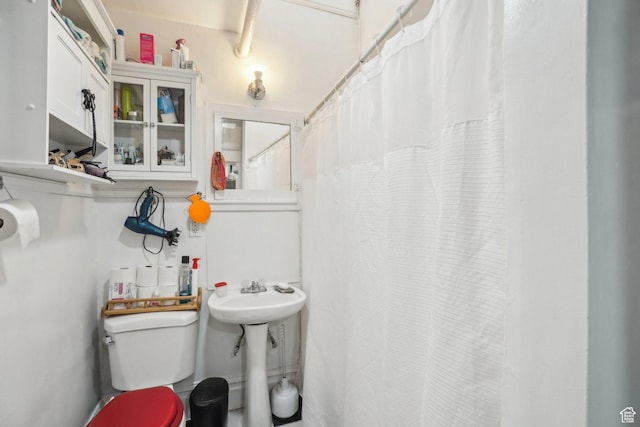 full bathroom featuring toilet, a sink, and a shower with curtain