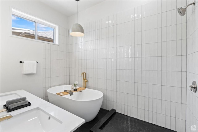 328 E Hampton Ave S, Salt Lake City, UT 84111 - full bathroom featuring tile walls and a freestanding tub
