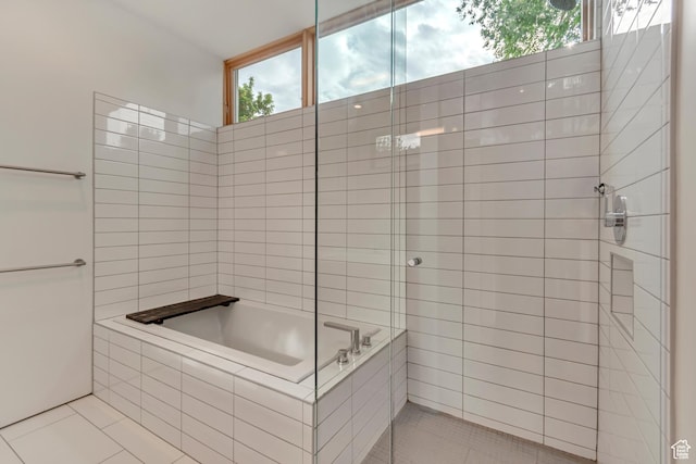 608 S 400 E, Salt Lake City, UT 84111 - full bathroom with tiled shower, tile patterned floors, and a garden tub