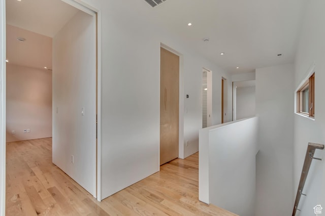 608 S 400 E, Salt Lake City, UT 84111 - corridor with an upstairs landing, light wood finished floors, and recessed lighting