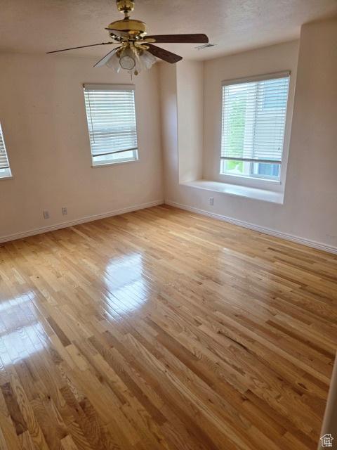 834 N Sapphire St, Morgan, UT 84050 - spare room with plenty of natural light, baseboards, light wood-style flooring, and ceiling fan
