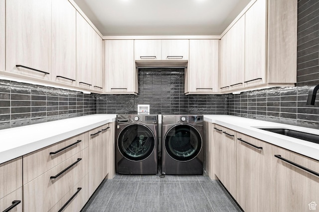 1964 E Upper Lookout Knoll Cir Unit 371, Heber City, UT 84032 - laundry area with cabinet space, light tile patterned flooring, and separate washer and dryer