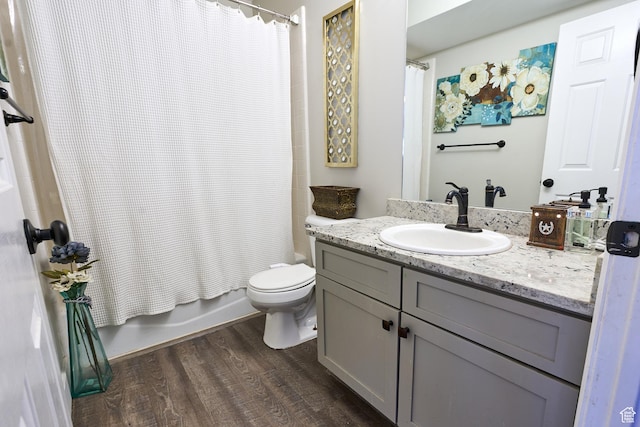 15059 S Rose Creek Ln, Herriman, UT 84096 - bathroom featuring wood finished floors, vanity, and shower / tub combo with curtain