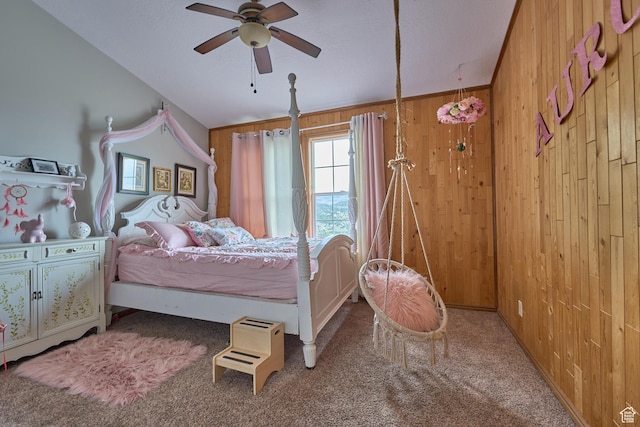 15059 S Rose Creek Ln, Herriman, UT 84096 - carpeted bedroom with wood walls and ceiling fan