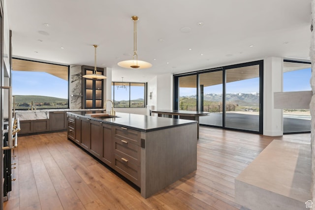 7455 N Promontory Ranch Rd, Park City, UT 84098 - kitchen with a sink, a kitchen island with sink, plenty of natural light, light wood-style floors, and recessed lighting