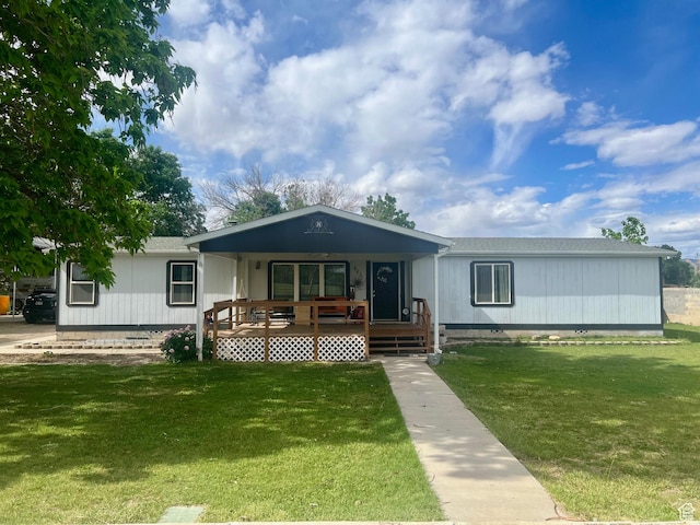 465 E Kings Ln, Green River, UT 84525 - view of front of house with covered porch, a front yard, crawl space, and a shingled roof