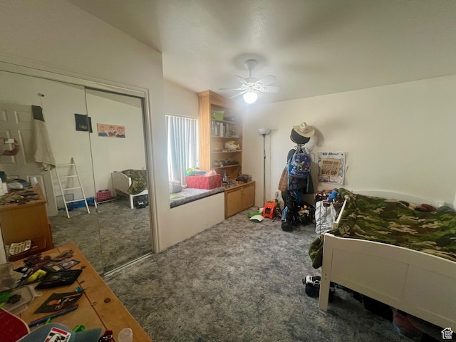 465 E Kings Ln, Green River, UT 84525 - bedroom with carpet flooring, a closet, and a ceiling fan