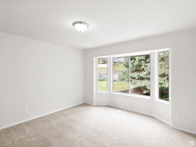 empty room featuring healthy amount of natural light, light carpet, and baseboards