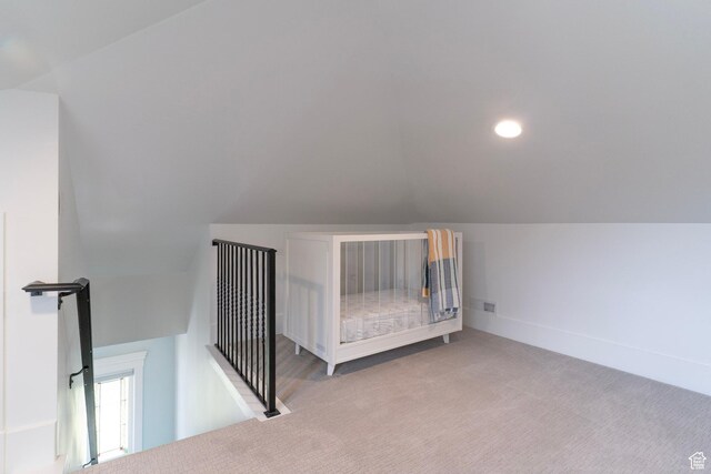 158 N State St, Salt Lake City, UT 84103 - unfurnished bedroom with vaulted ceiling, carpet, and recessed lighting