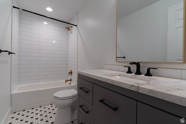 158 N State St, Salt Lake City, UT 84103 - bathroom featuring toilet, vanity, shower / bath combination, recessed lighting, and tile patterned floors