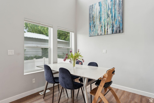 dining room featuring baseboards and wood finished floors