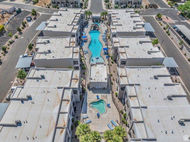 aerial view of a pool area