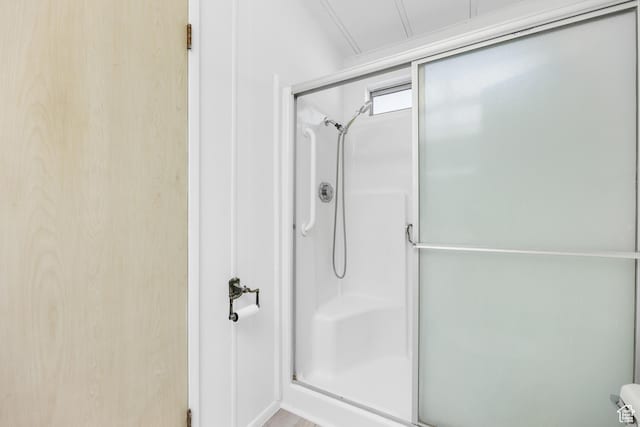 bathroom with a shower stall