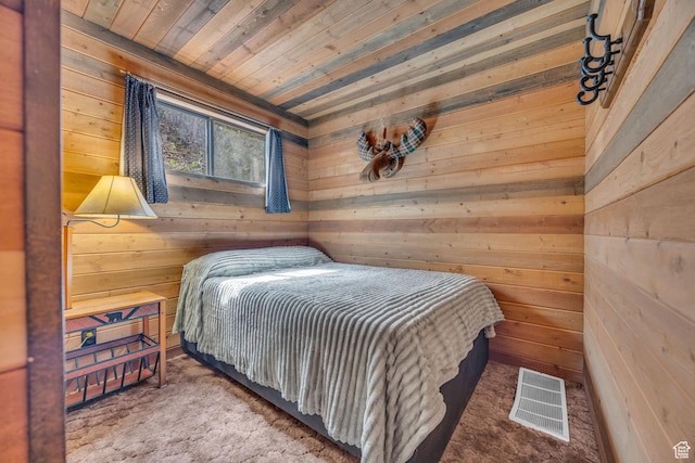 1456 E Weber Wild Rd, Oakley, UT 84055 - bedroom featuring wood walls, wood ceiling, and carpet