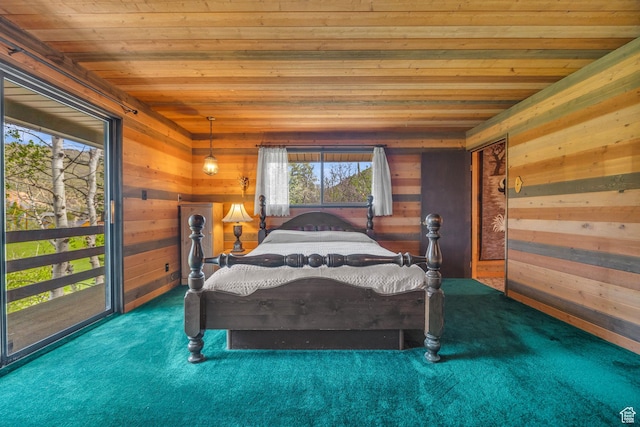 1456 E Weber Wild Rd, Oakley, UT 84055 - bedroom with wooden ceiling, carpet, and wood walls