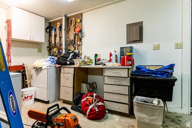 miscellaneous room with unfinished concrete flooring