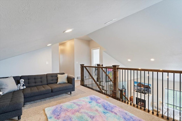 4026 E 4325 N, Eden, UT 84310 - living area with carpet, a textured ceiling, and recessed lighting