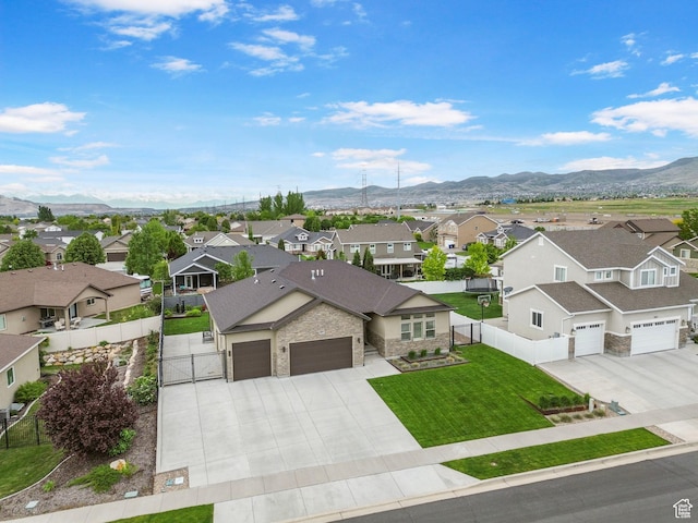 aerial perspective of suburban area featuring mountains