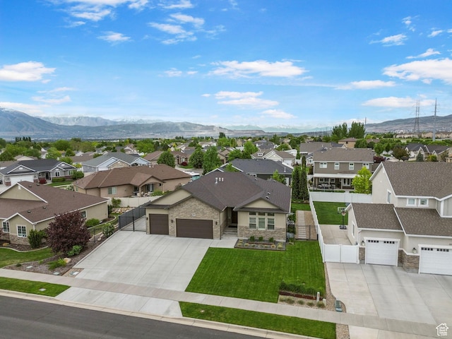 aerial perspective of suburban area with mountains