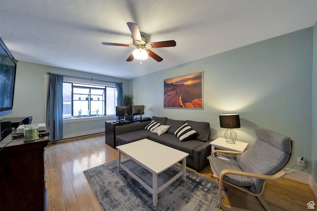 125 E 1st Ave Unit 206, Salt Lake City, UT 84103 - living room featuring ceiling fan, hardwood / wood-style flooring, and baseboards