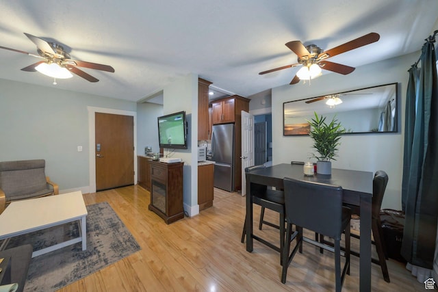 125 E 1st Ave Unit 206, Salt Lake City, UT 84103 - dining room with ceiling fan, light wood finished floors, and baseboards