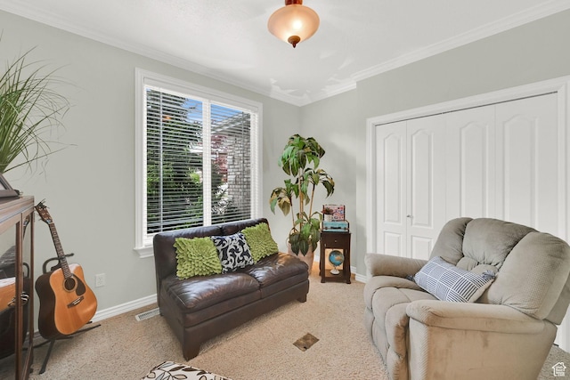 857 E 3250 N, North Ogden, UT 84414 - living area featuring carpet, baseboards, and ornamental molding