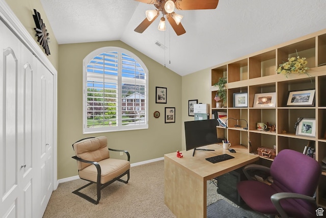 857 E 3250 N, North Ogden, UT 84414 - office space with lofted ceiling, a ceiling fan, carpet flooring, baseboards, and a textured ceiling