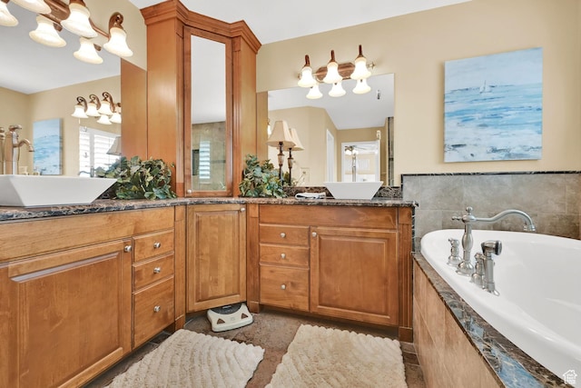 857 E 3250 N, North Ogden, UT 84414 - full bathroom featuring a bath, double vanity, and a chandelier