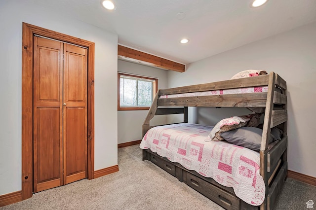 bedroom with baseboards, carpet, and recessed lighting