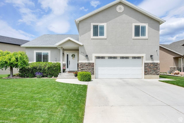 616 W Northlake Dr, Lehi, UT 84043 - view of front facade with a front lawn, stucco siding, concrete driveway, and a garage