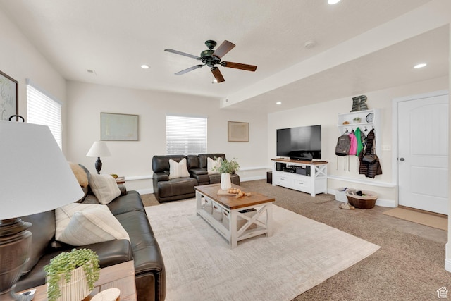 616 W Northlake Dr, Lehi, UT 84043 - carpeted living room with ceiling fan, recessed lighting, and baseboards