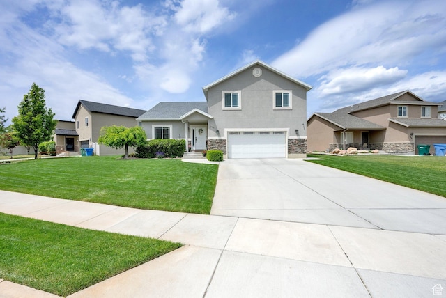 616 W Northlake Dr, Lehi, UT 84043 - split level home with an attached garage, stone siding, stucco siding, and concrete driveway