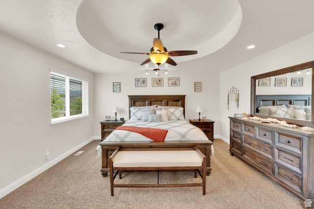 616 W Northlake Dr, Lehi, UT 84043 - bedroom with light colored carpet, recessed lighting, baseboards, and ceiling fan