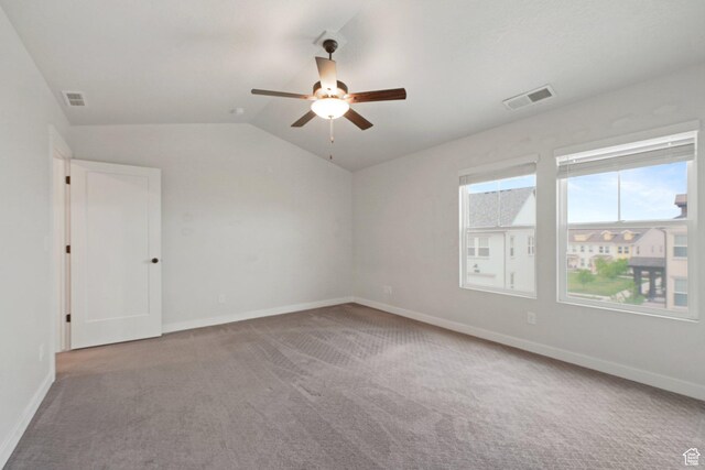 11413 S Kitty Hawk Rd W, South Jordan, UT 84009 - spare room featuring carpet flooring, a ceiling fan, baseboards, and vaulted ceiling