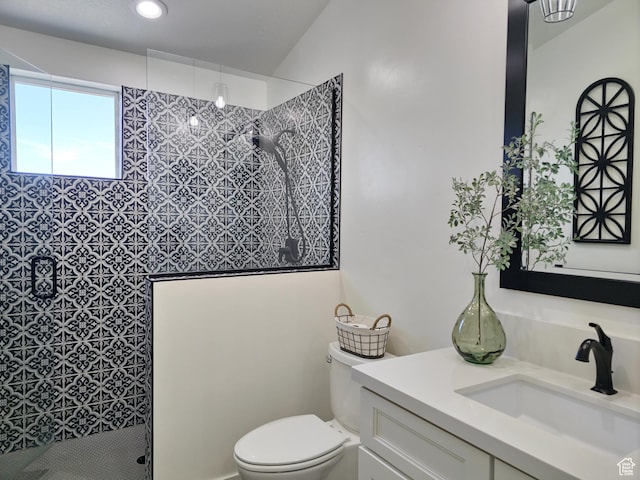 123 Red Hawk Ave, Evanston, WY 82930 - bathroom with toilet, vanity, a walk in shower, and recessed lighting