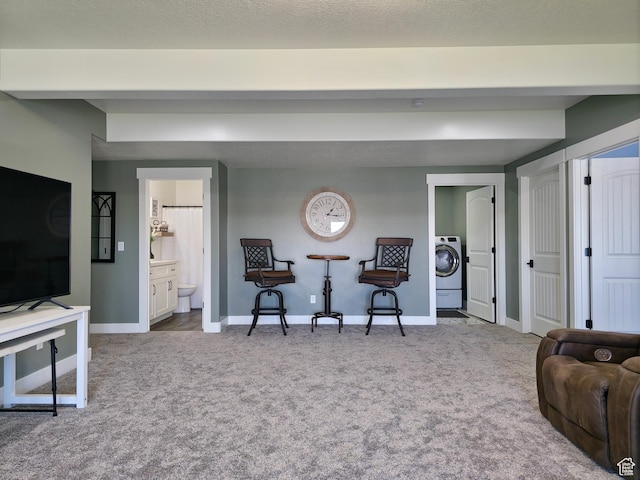123 Red Hawk Ave, Evanston, WY 82930 - carpeted living area featuring washer / dryer and baseboards