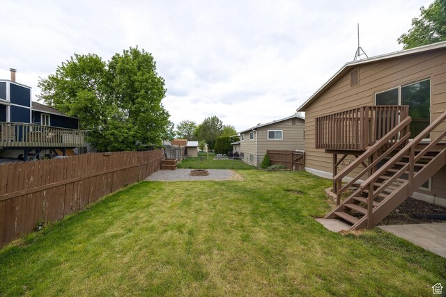 910 W 370 S, Logan, UT 84321 - view of yard featuring an outdoor fire pit, a deck, and stairs