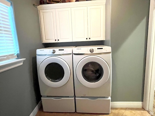 358 E 2970 S, Naples, UT 84078 - clothes washing area with cabinet space, washer and dryer, and baseboards