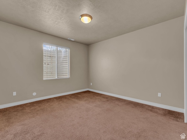 spare room with carpet, baseboards, and a textured ceiling