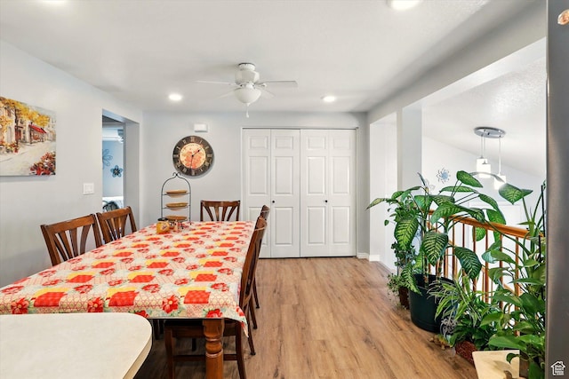 634 W 600 N, Brigham City, UT 84302 - dining area with light wood finished floors, a ceiling fan, and recessed lighting
