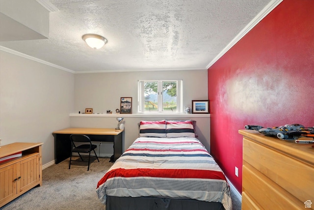 634 W 600 N, Brigham City, UT 84302 - bedroom with a textured ceiling, light carpet, ornamental molding, a desk, and baseboards