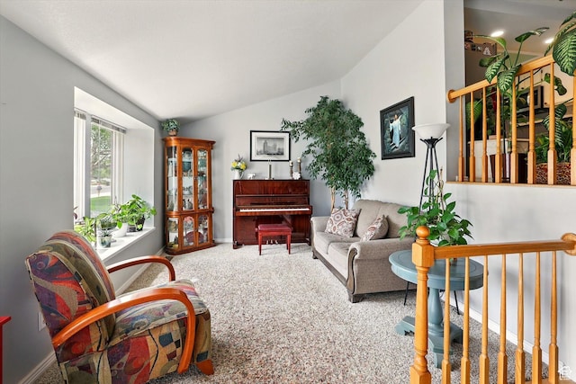 634 W 600 N, Brigham City, UT 84302 - living area featuring vaulted ceiling, carpet floors, and baseboards