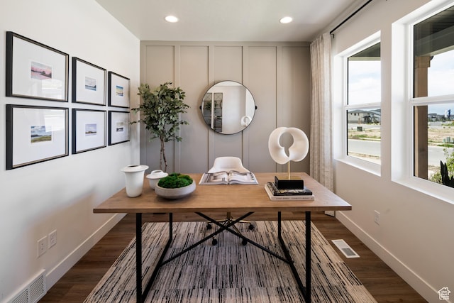 1015 W Sugar Maple Dr, Mapleton, UT 84664 - home office featuring baseboards, recessed lighting, and dark wood-style flooring