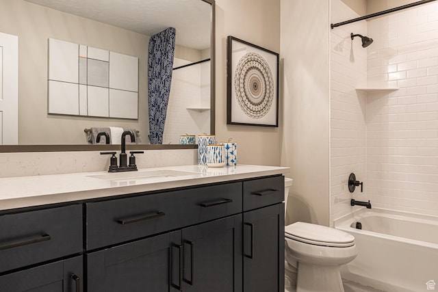 full bath featuring toilet, shower / tub combination, and vanity