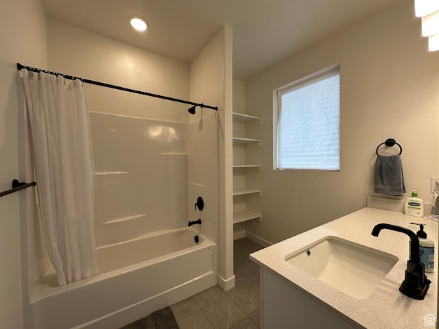 568 S 900 W, American Fork, UT 84003 - full bathroom with tile patterned flooring, shower / bath combo with shower curtain, vanity, and recessed lighting