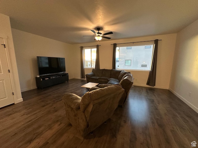 568 S 900 W, American Fork, UT 84003 - living room featuring dark wood-type flooring, ceiling fan, and baseboards