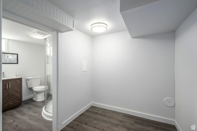 547 N 650 E, Orem, UT 84097 - full bath featuring vanity, wood finished floors, toilet, baseboards, and a stall shower