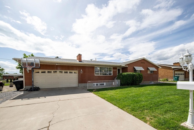 547 N 650 E, Orem, UT 84097 - ranch-style house with brick siding, a front yard, an attached garage, and concrete driveway